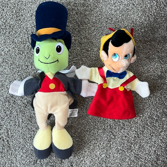 Disney Other - Vintage Disney Pinocchio Jiminy Cricket Hand Puppet Plush Stuffed Animal Set